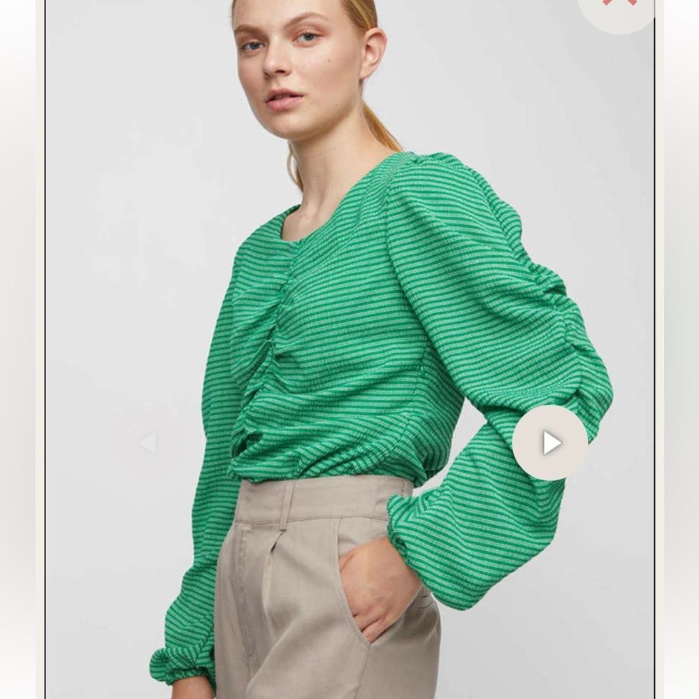 Just Female MiMi striped ruched green blouse 40 Large NWT